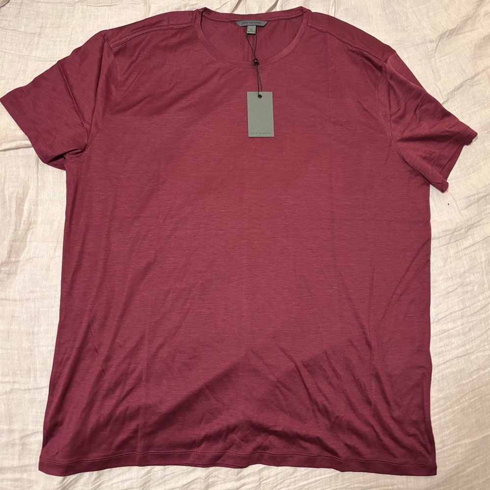 $248 NWT John Varvatos Shirt XXL Red Men's Amato Crew Neck Silk Organic Cotton